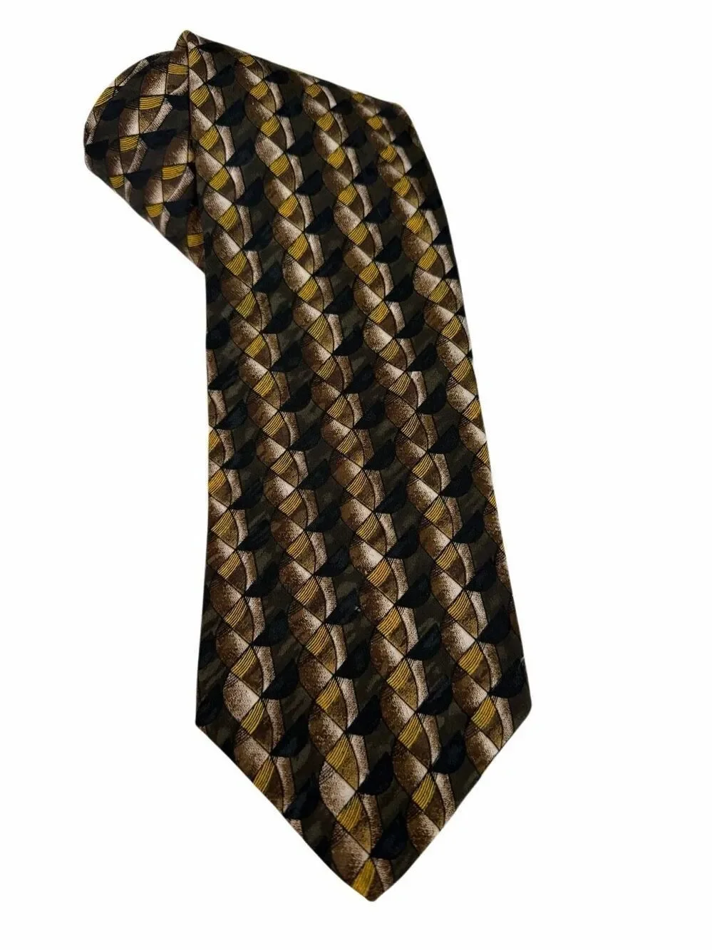JEAN Baptiste Caumont Milan 100% Silk Tie Brown Gold Geometric Designer Necktie